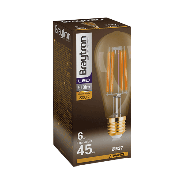 LED Leuchtmittel Filament E27 Kegel (ST64) 6 Watt warmweiß (2200 K)